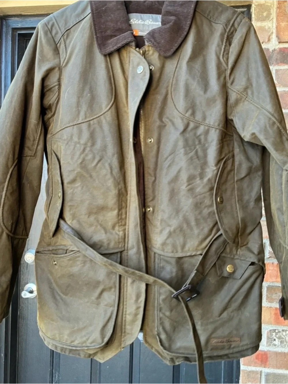 Eddie Bauer women Olive Green Waxed Cotton Barn Jacket - Classic Outdoor Coat